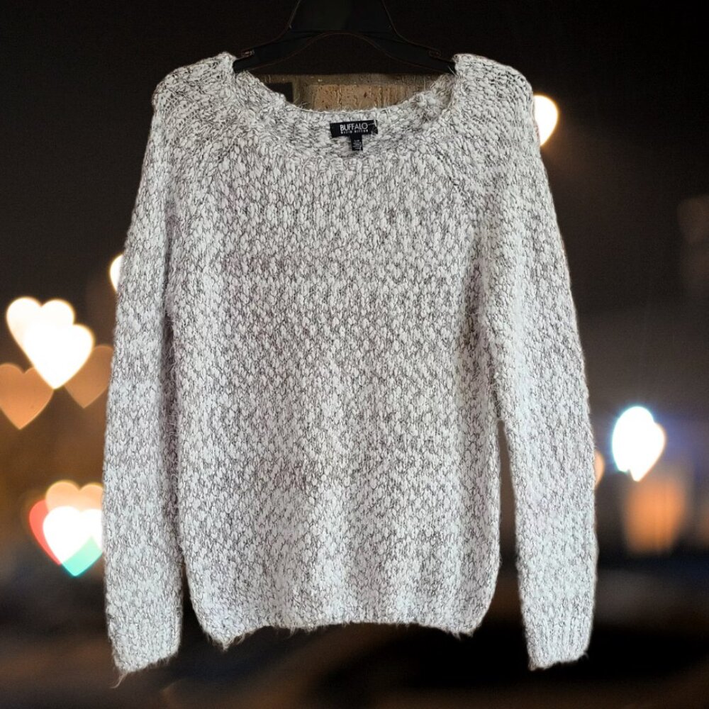 Buffalo David Bitton Women Sweater Pullover Long Sleeves Gray White Size L